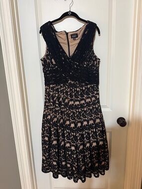 Adrianna Papell Black Lace Midi Dress with Nude Lining